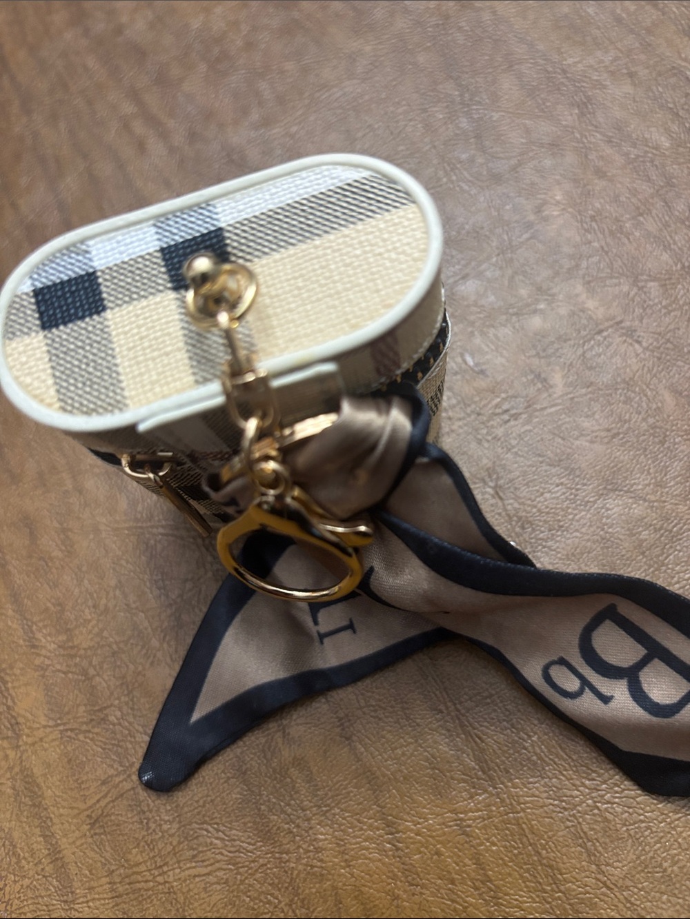 Plaid AirPods Case Keychain with Silk Scarf Accent - Picture 3 of 8